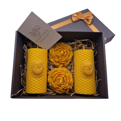 Natūralios spalvos bičių vaško žvakių dovanų rinkinys