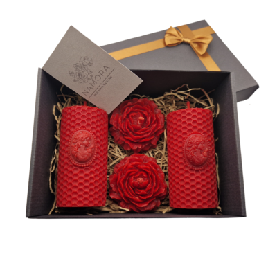 Raudonas bičių vaško žvakių dovanų rinkinys