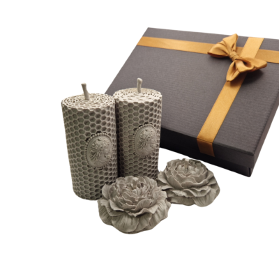 Pilkas bičių vaško žvakių dovanų rinkinys