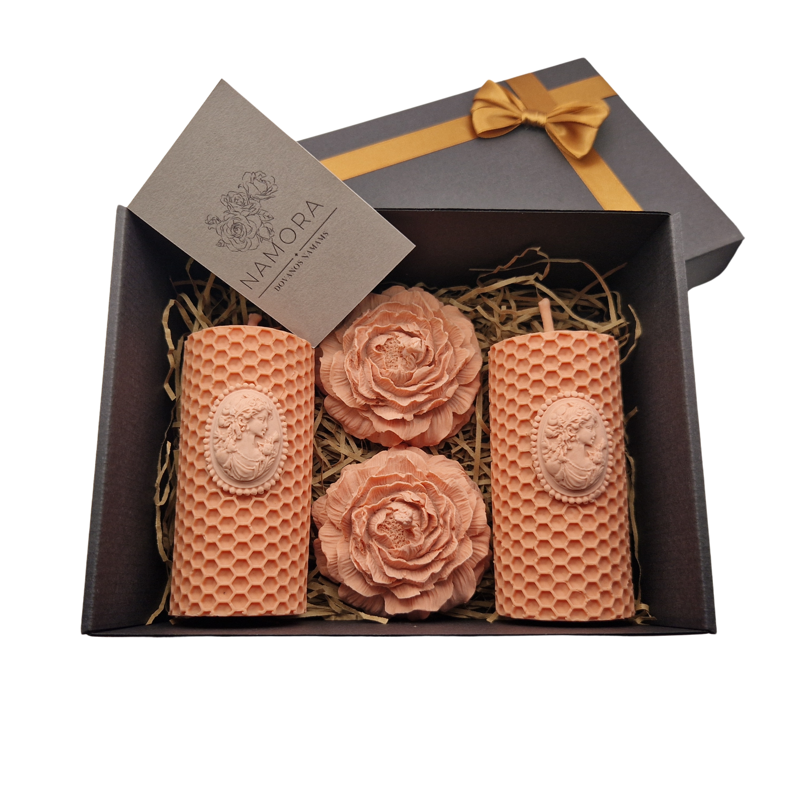 Rožinis bičių vaško žvakių dovanų rinkinys - Image 2