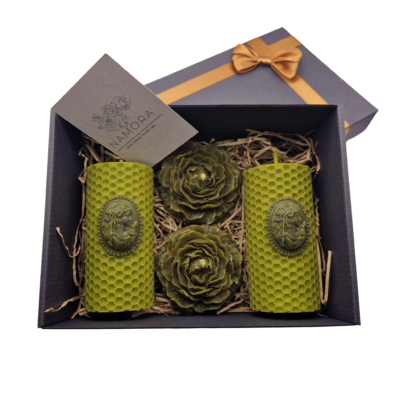 Dviejų spalvų bičių vaško žvakių dovanų rinkinys