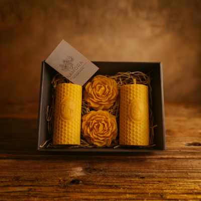 Natūralios spalvos bičių vaško žvakių dovanų rinkinys