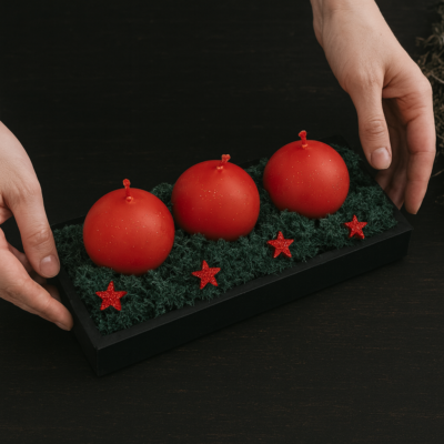 Kalėdinis raudonas bičių vaško žvakių rinkinys